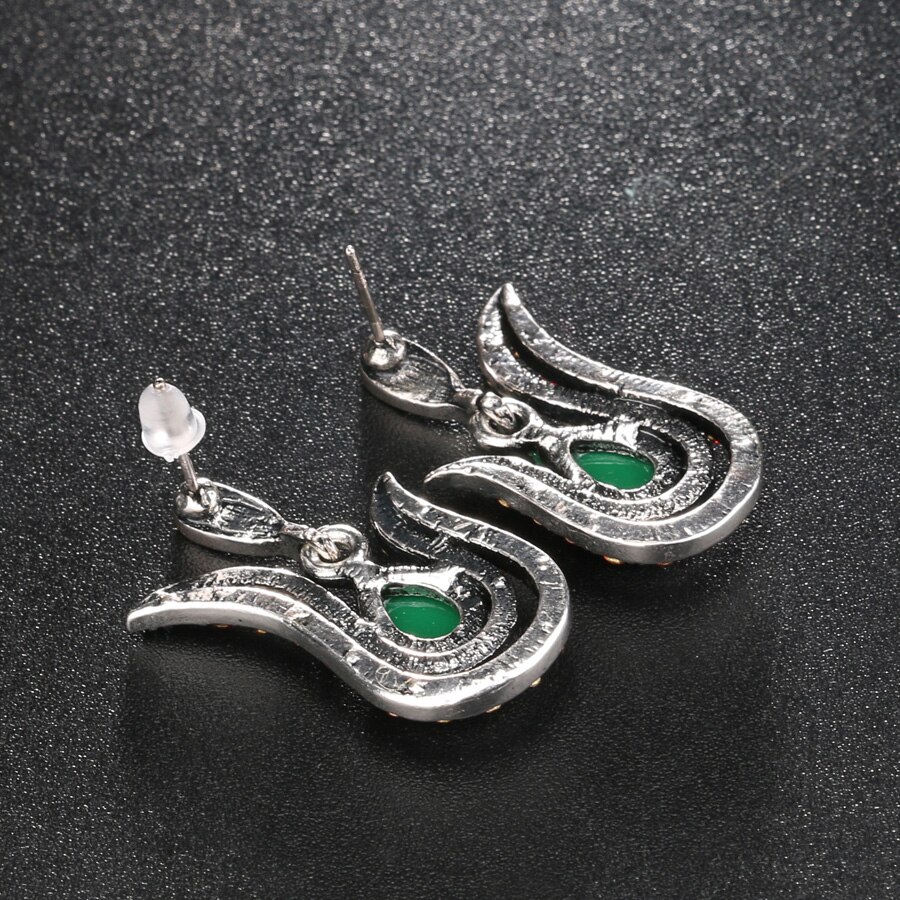 Kinel turquia conjuntos de jóias moda cor prata feminino retro verde pingente colar brinco anel de cristal rosa conjunto de jóias