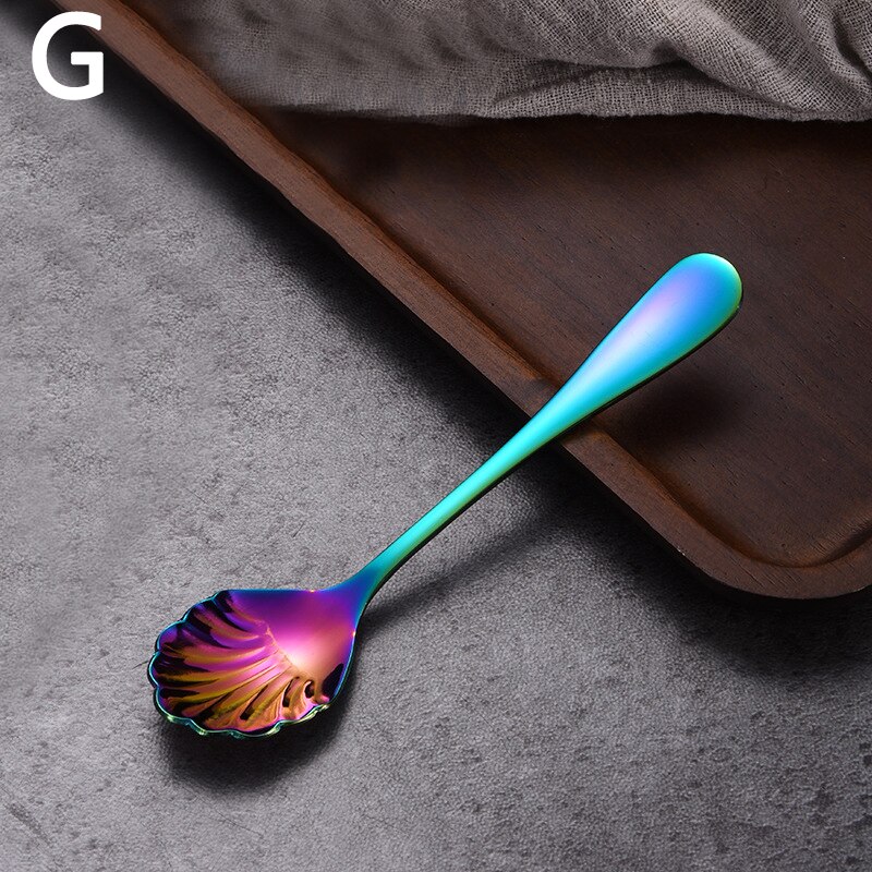 Shell Shape Stainless Steel Spoon Teaspoons Coffee Spoons Ice Cream Sugar Dessert Spoons Tableware Kitchen Accessories: G