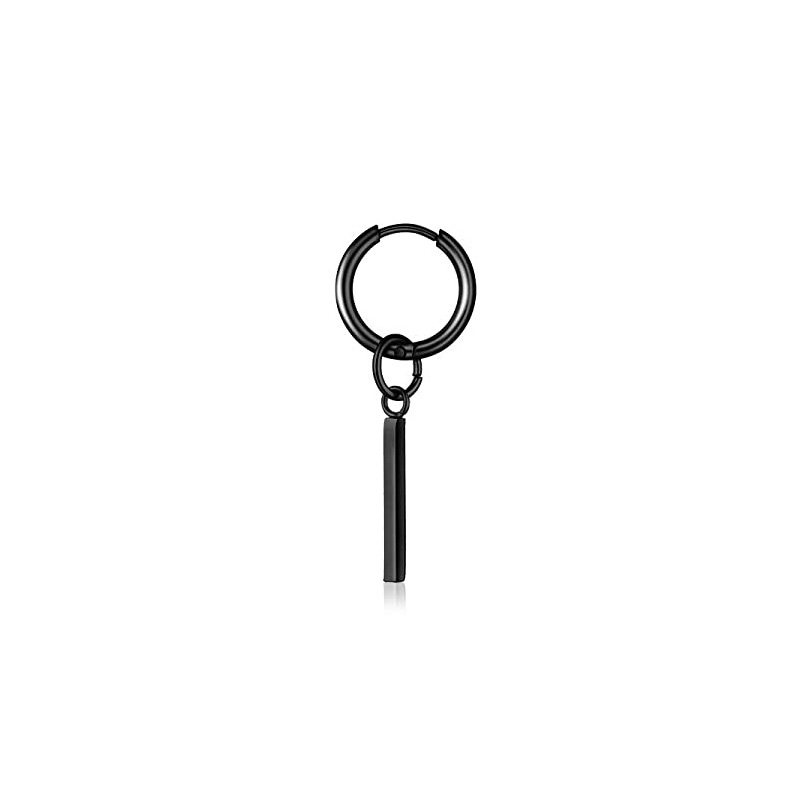 Pendientes de aro con bisagras para hombre, aretes colgantes de acero inoxidable, aretes colgantes de cadena larga con pluma L, 1 pieza: Vino tinto