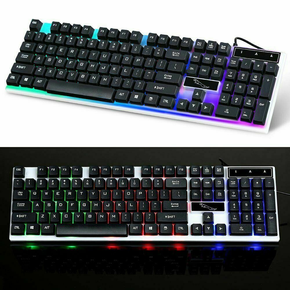 Kleurrijke led verlichte usb bekabelde pc regenboog gaming toetsenbord muis set gamer gaming muis en toetsenbord kit thuiskantoor