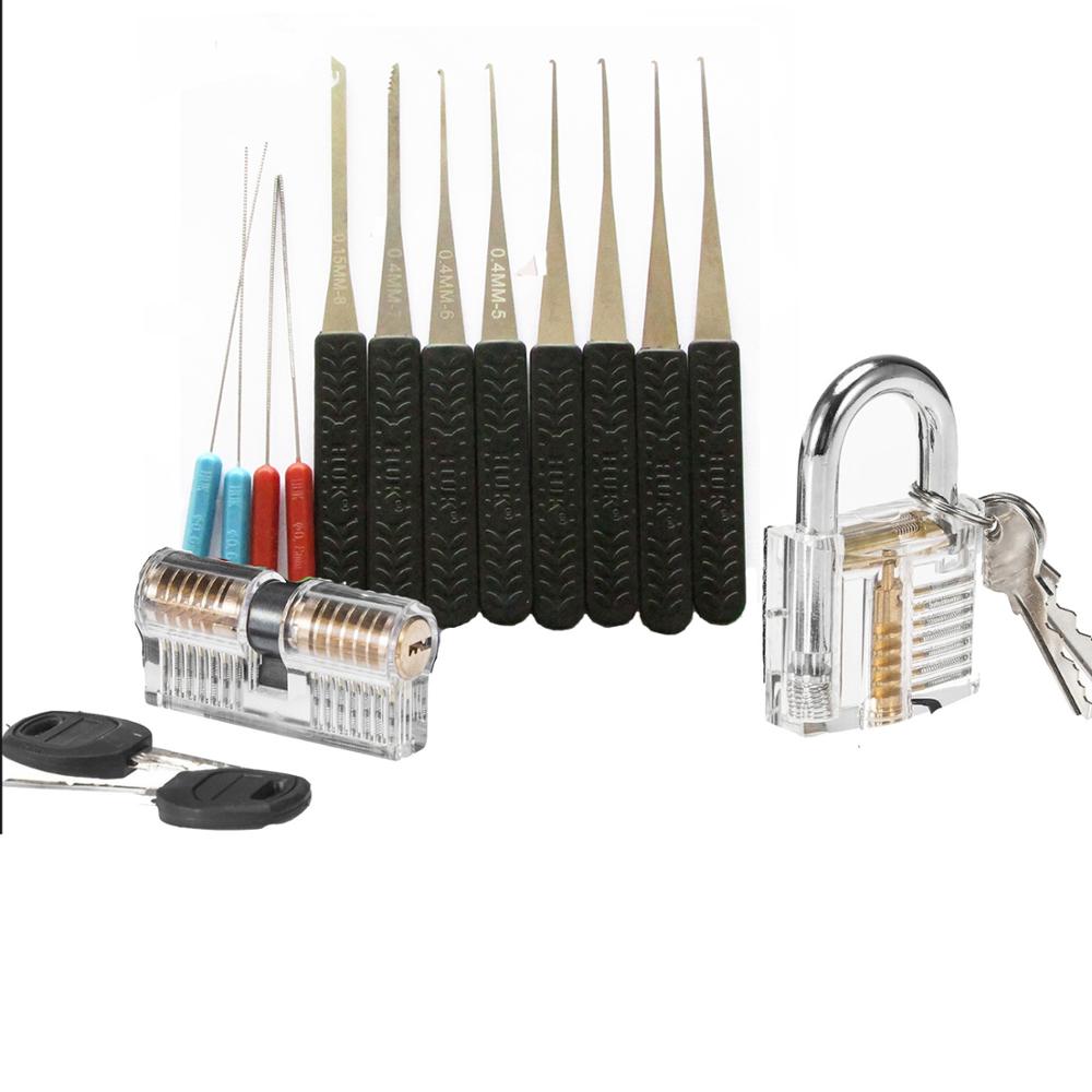 Juego de ganzúas de práctica, combinación de cerradura transparente con herramientas de mano de llave rota, herramientas de llave de tensión: 3-Black