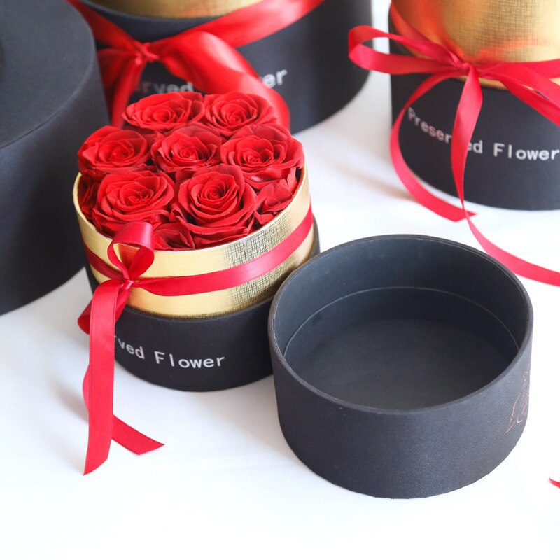 Preserved Real Rose Flower With Bucket Enternal Red Rose With Box For Valentine's Day Mother's Day Wedding Women Girls