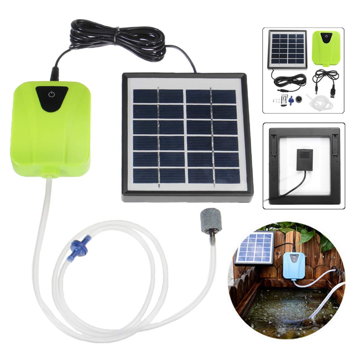 Solar Powered Oxygenator Oxygen Aerator Fish Tank Pond Pool Aquarium Air Pump Garden Fountain Water Pump
