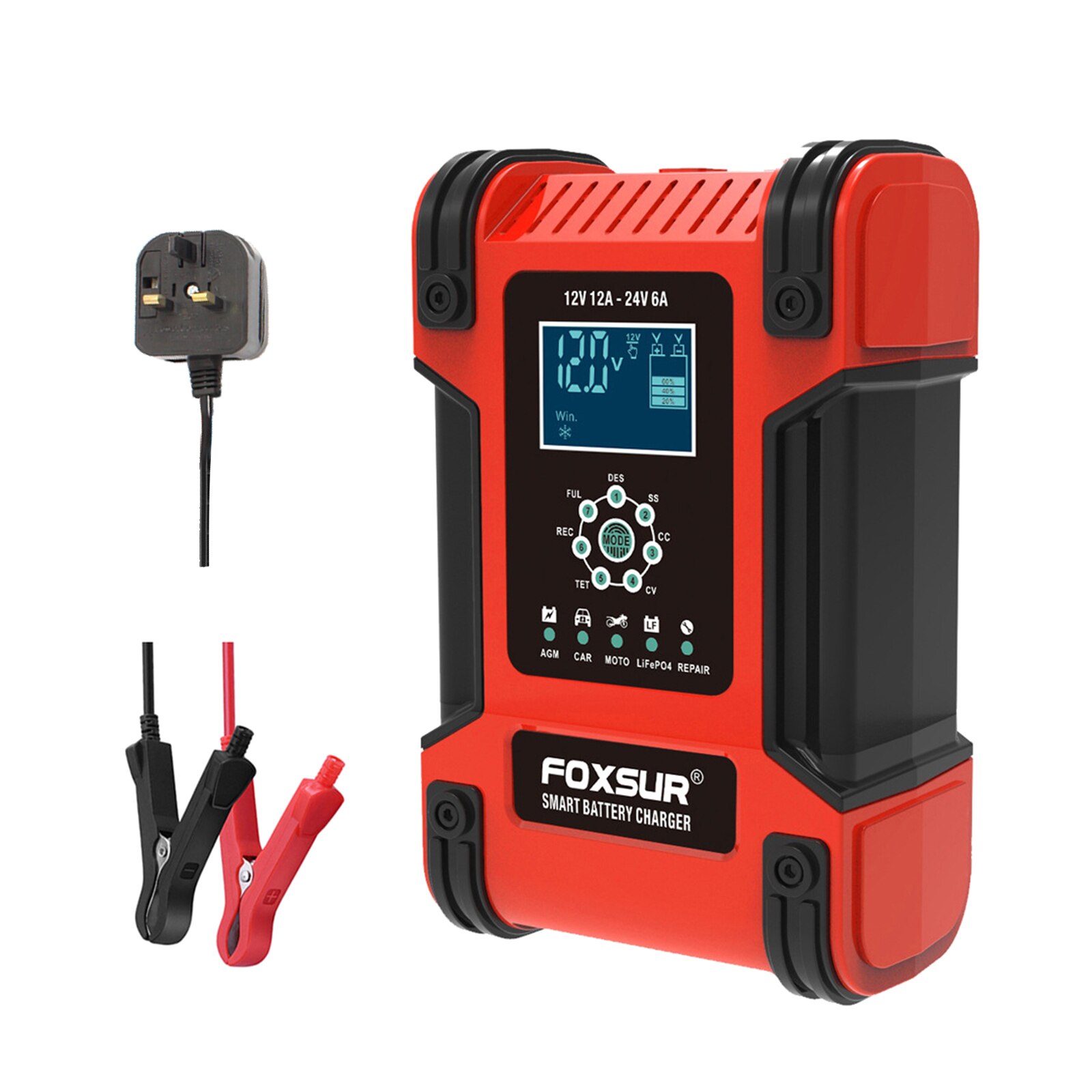 Car Battery Charger 12V 12A Fast Power Emergency Automatic Charging UK Plug