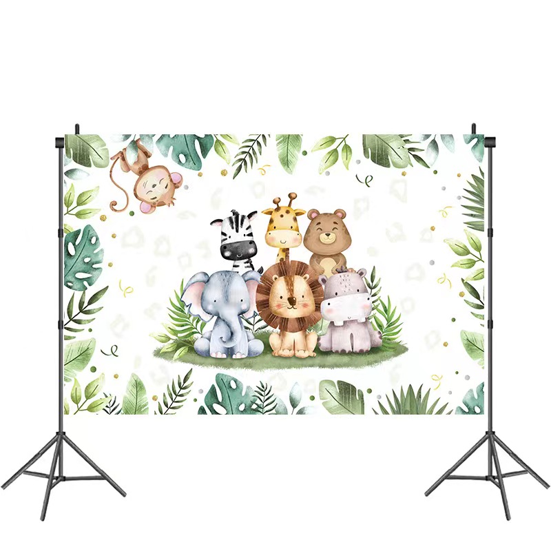 Gelukkige Verjaardag Jungle Dieren Verjaardagsfeestje Decoratie Jungle Ballonnen Borden Kopjes Rietjes Achtergrond Thema Feestartikelen: WIT