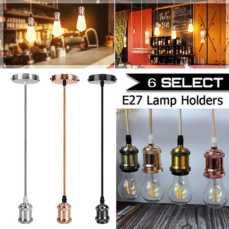 1PC E27 Vintage Lamp Ceiling Light Fitting Pendant Lamp Bulb Holder Base Metal Iron Lamp Holder with Wire 1.2M