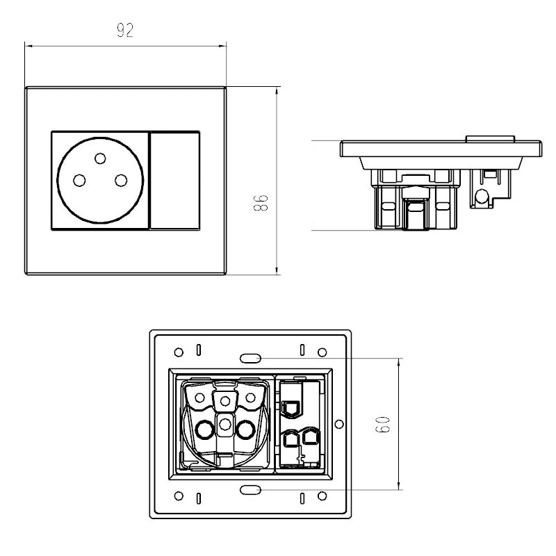 1 Gang 1 Way Wall Switch Socket EU German/French Standard Push Button Switch With Socket Panel Wall Light Switch 16A 250V