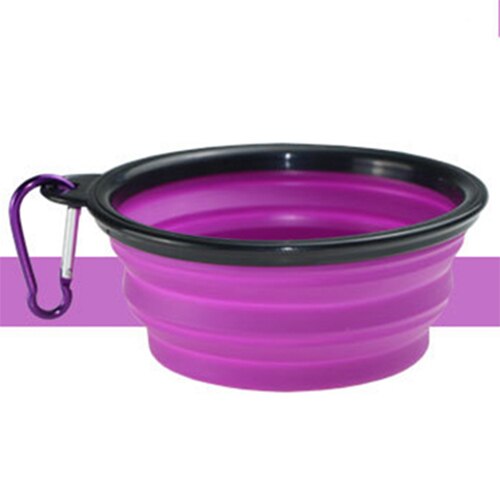 Silicone Collapsible Foldable Dog Bowl Candy Color Outdoor Travel Portable Puppy Food Container Water Feeder Dish Feeding Bowl: Purple