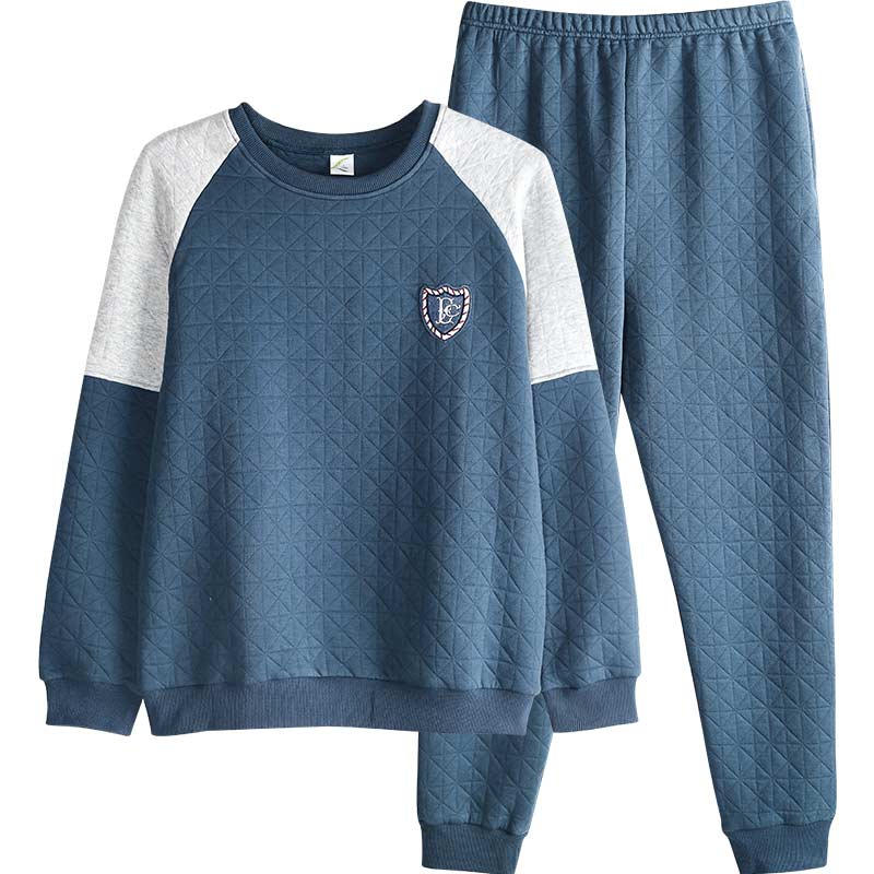 Winter Dicke Warme Blau Stepp Schlafanzug setzt für Männer Langarm Luft baumwolle Zwischenschicht Nachtwäsche Loungewear Homewear Hause Kleidung: XL