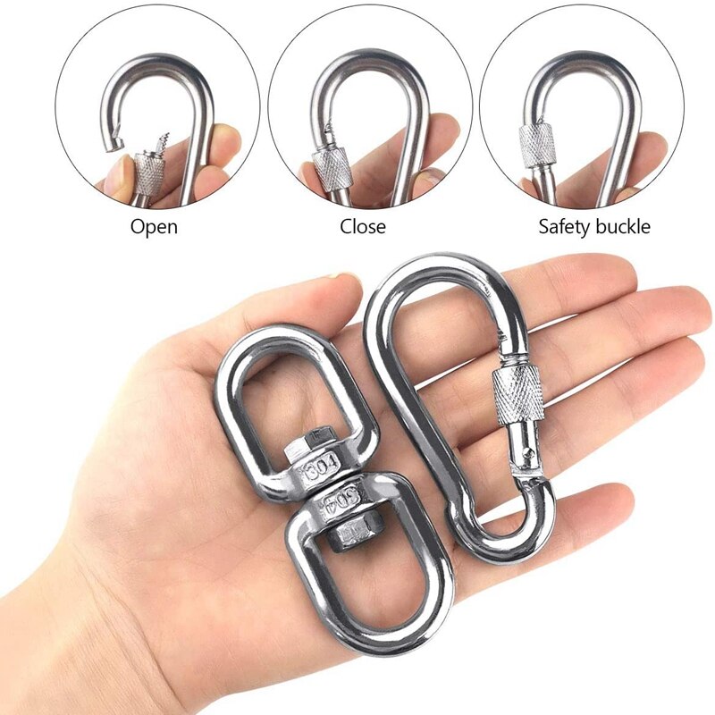 6Pc M8 304 pierścień obrotowy ze stali nierdzewnej podwójnie zakończony obrotowy hak oczkowy M8 karabinek wiszący hamak wiszące urządzenie obrotowe