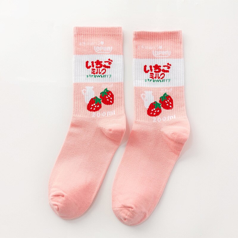 Mignon dessin animé fruits impression avocat banane cerise pêche filles Kawaii chaussettes meias coréen Harajuku broderie Pile tas chaussettes drôles: 11