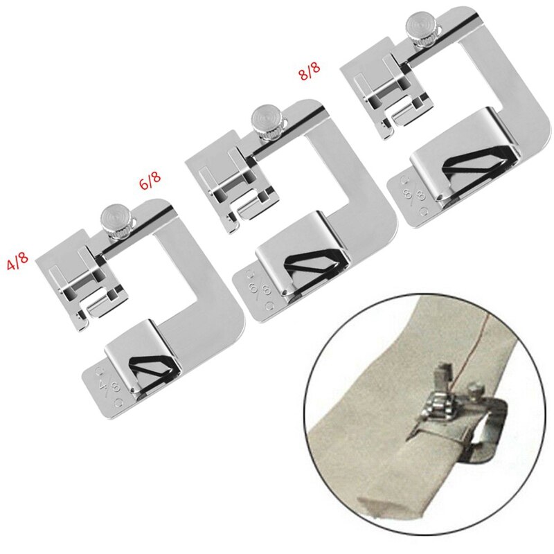 3Pcs 13/19/22mm Domestic Sewing Machine Foot Presser Foot Rolled Hem Feet For Brother Singer Sewing Accessories