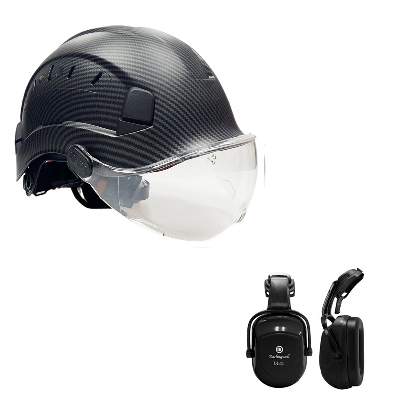 Veiligheid Helm Beschermende Harde Hoed Bril Oorbeschermer Bouw Abs Helmen Werk Cap Voor Werken Klimmen Rijden: Helmet Set E