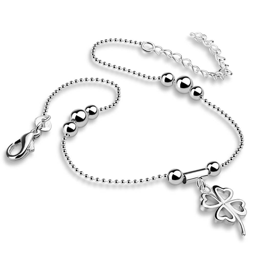 Charme geométrico feminino 925 prata esterlina trevos anklet perna corrente verão bonito jóias tornozelo pulseiras atacado