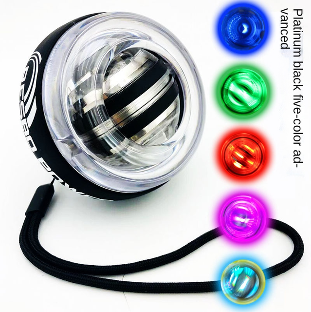 Boule de puissance pour la relaxation des muscles, Gyroscope, LED + compteur de vitesse, exercice de renforcement des mains, Gyro Powerball de Fitness: Black five light