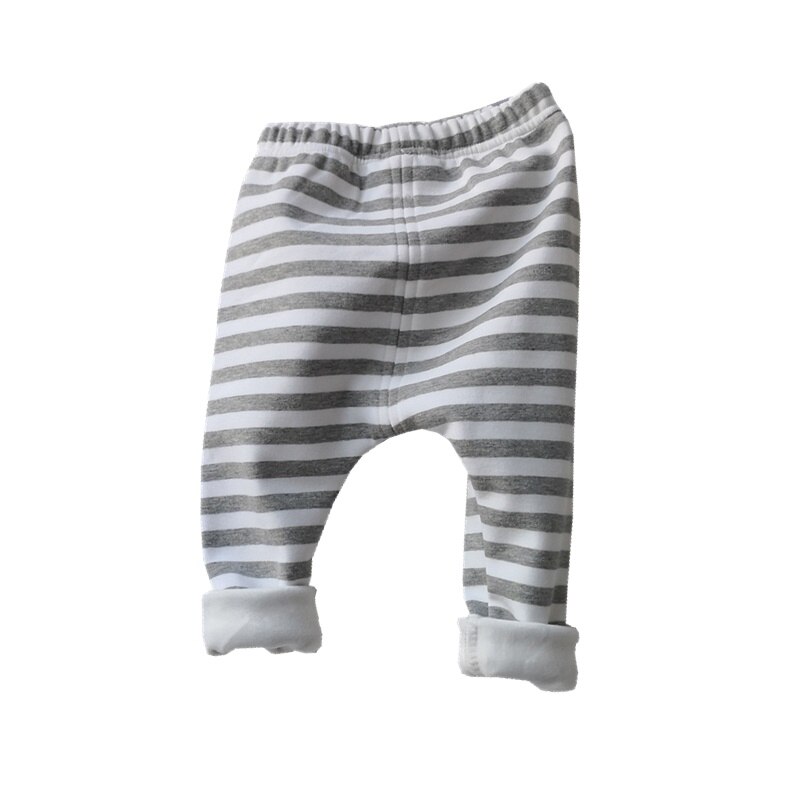 Baby Boys Girls Autumn Winter Fleece Pants Cotton Striped Long Leggings Toddler Pull-on Pant Baby Open PP Trousers Clothing: Gray / 6M