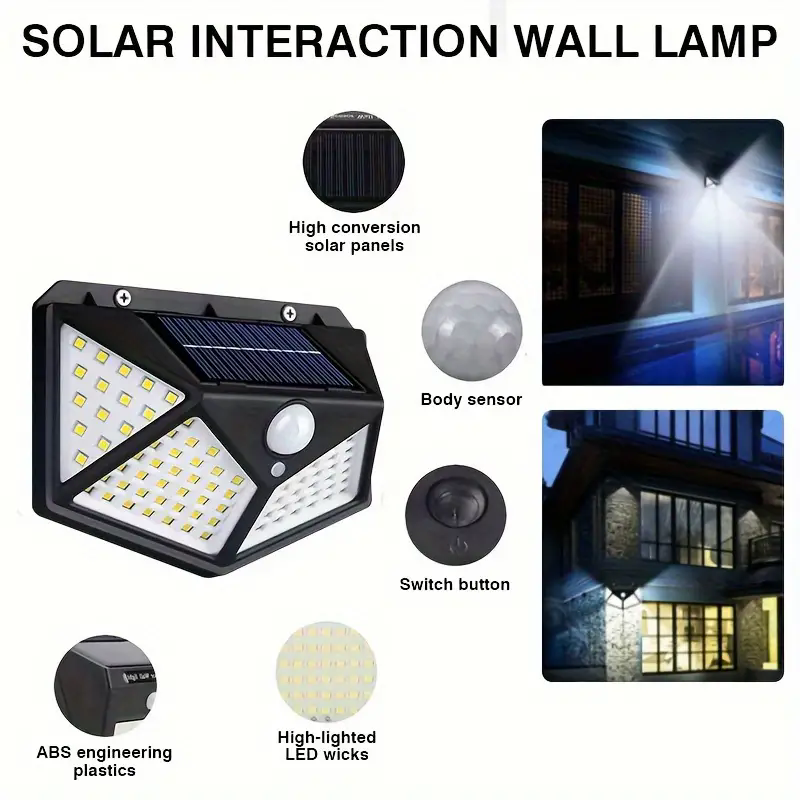 Applique Murale Solaire à 100 LED, 4 Côtés, avec Détecteur de Mouvement, Imperméable, pour Jardin, Cour Extérieure, 1 à 12 Pièces
