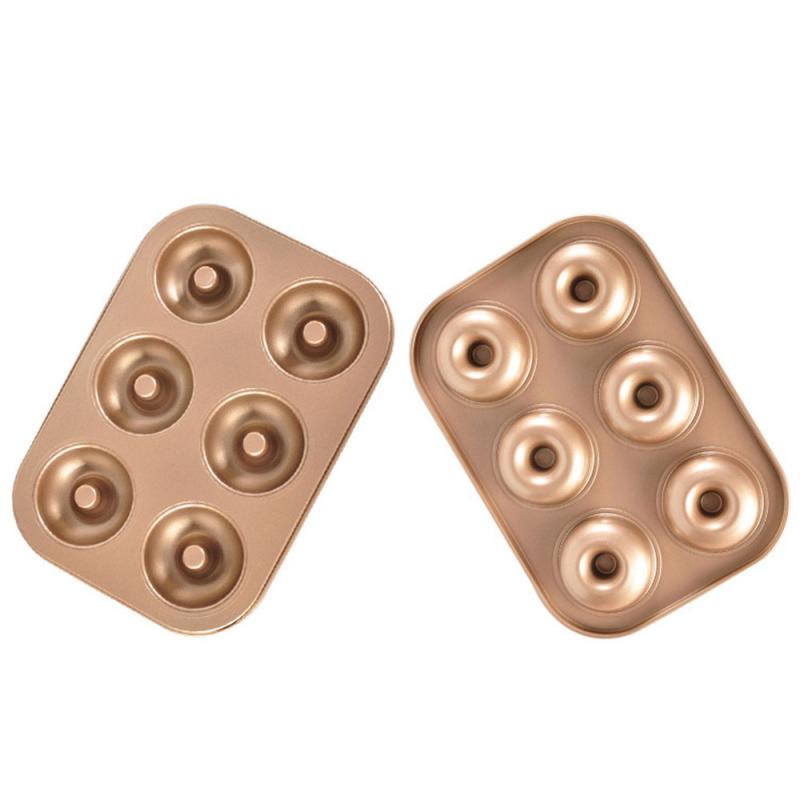 6-Cavity Nonstick Donut Pan Donut Baking Pans Carbon Steel Doughnut Baking Sheet Tray Bagels Mold Maker Cake Biscuit Tin Bakware