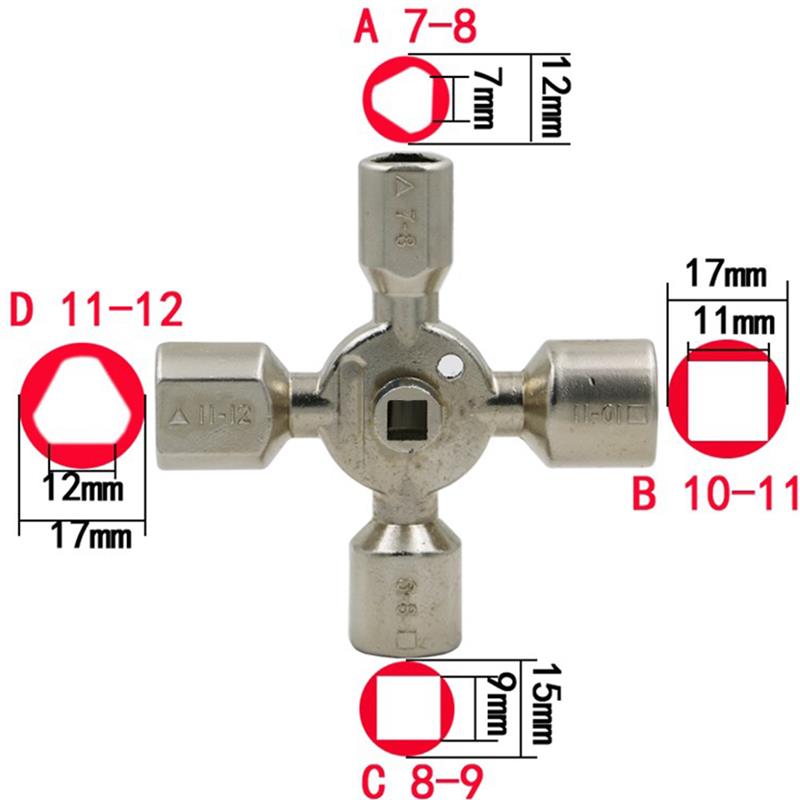 10 In 1 Multi Tool Triangle Wrench Key Cross Switch Universal Socket Wrench Cabinet Square Elevator Triangle Key Lock Cupboard