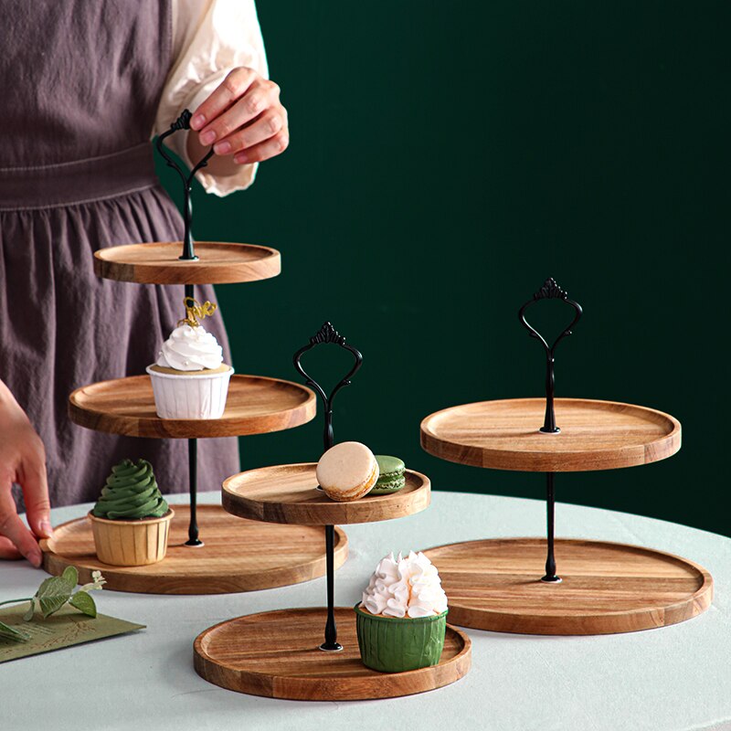 Wooden Cake Tool Set Dessert Pastry Display Stand Glass Cover Party Decoration Tall Cake Tray Home Decoration