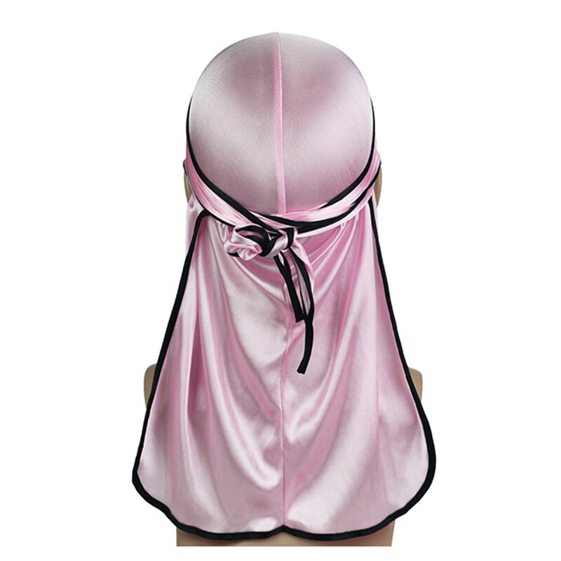 Luksus herre silkeaktig durags bandana turban lue parykker doo menn sateng durag biker hodeplagg pannebånd pirat lue hårtilbehør