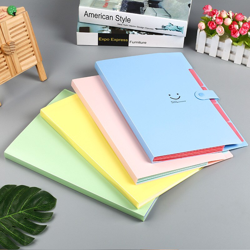 Literaire Leuke Smiley Gezicht Snoep Kleur Map Creatieve Scheiding Multi-layer A4 Map 5 Grid Orgel Zak Data Papier opbergtas