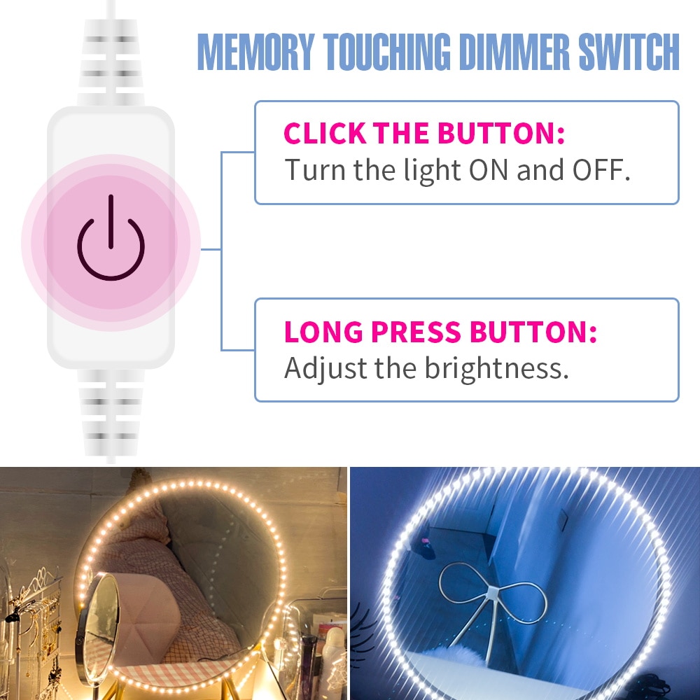 CanLing Vanity Mirror Light USB 5V Touch Switch Dimmable Makeup Mirror Wall Lamp Decor Bathroom Dressing Table Beauty Light Bulb
