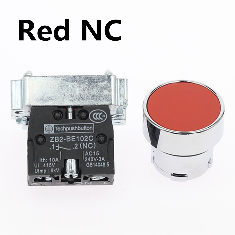 1Pcs 22mm Momentary Push Button Switch NO/NC 10A/415V XB2-BA31 XB2-BA42 Flat-headed button switch: Red-NC