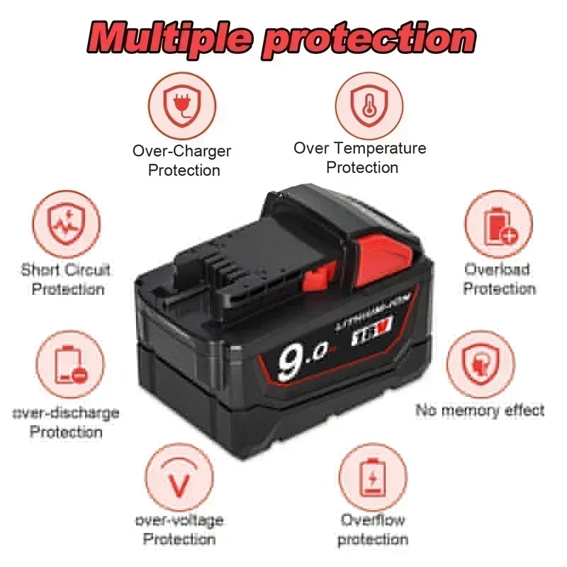 GO Batteries rechargeables pour Milwaukee M18B5 XC batterie Lithium-Ion 18v 9.0/6.0/12.0Ah chargeur de batterie pour Milwaukee M18 12V ~ 18