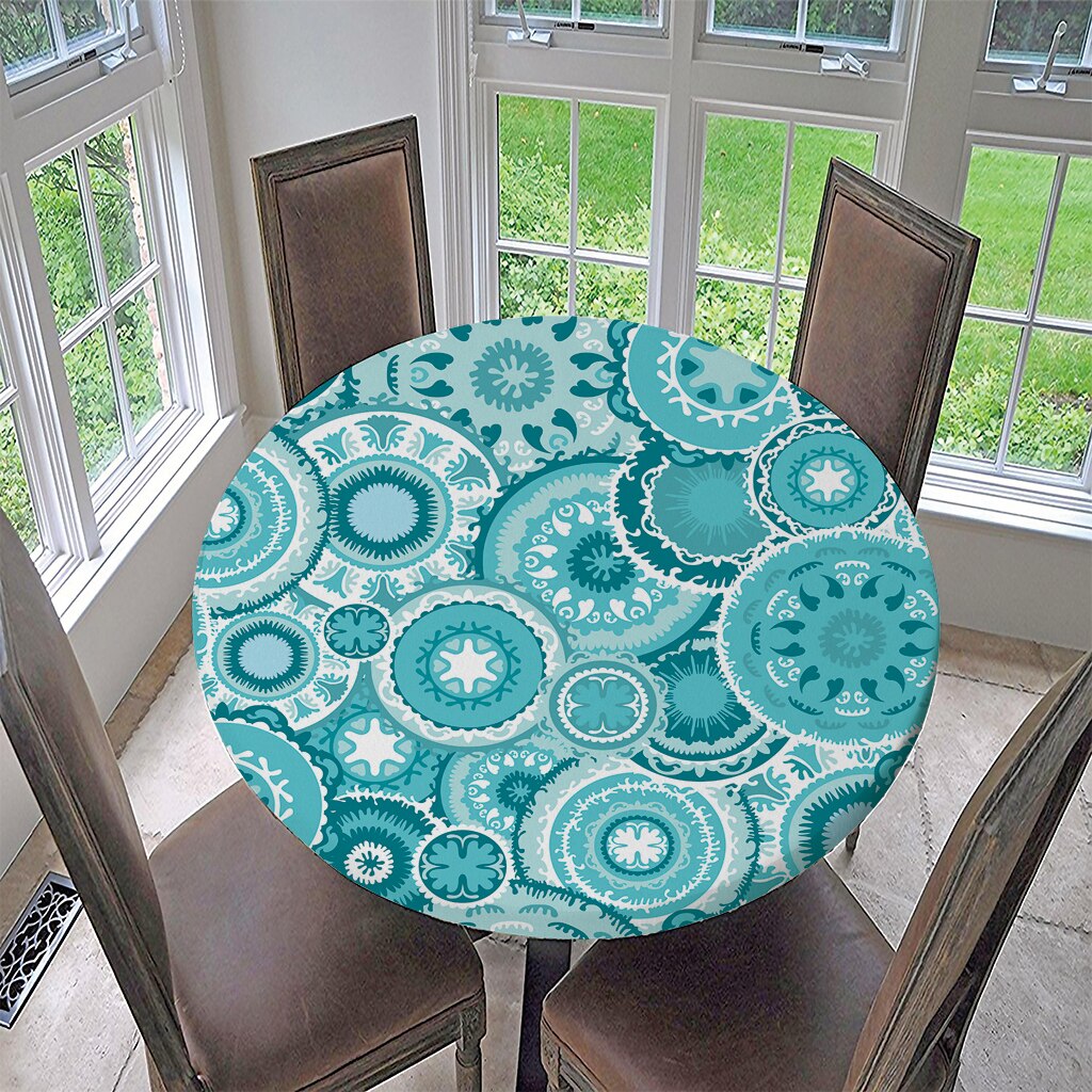 Couverture de Table ronde élastique | Imperméable, antidérapante, nappe de Table à motif classique: I - 150cm (60 Inch)