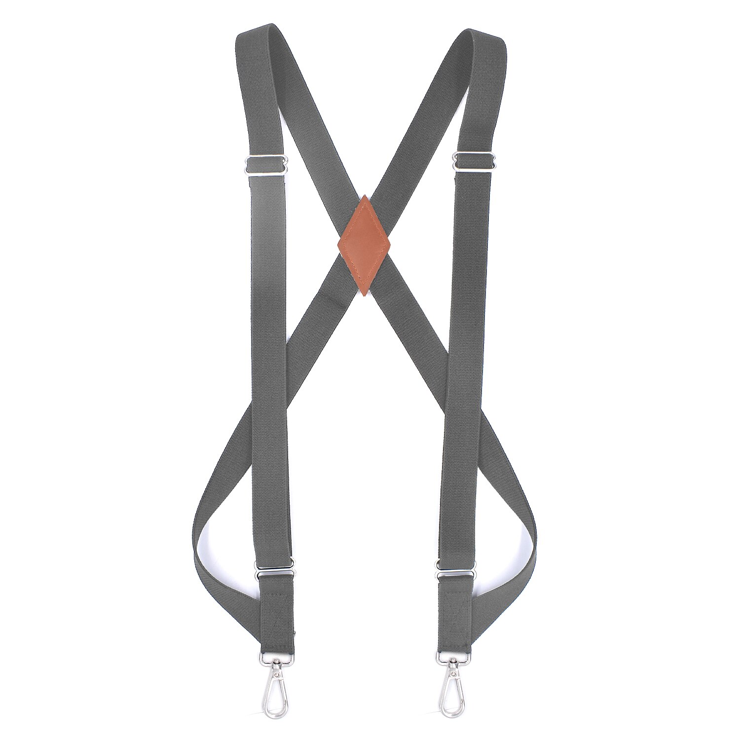 Sideclips trucker seler til mænd arbejder 2.5cm brede x-ryg med 2 karabinhager justerbare elastiske kraftige bukseseler sort: Grå