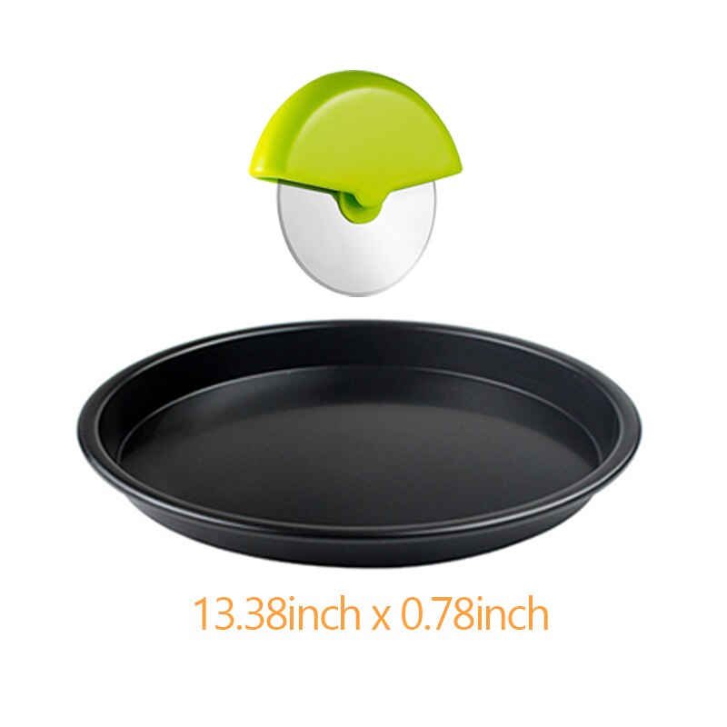 Heavy Duty Carbon Staal Diepe Schotel Pizza Pan/Lade Pizza Bakplaat Met Cutter Voor Oven Non Stick Ronde pizza Bakken Pan 044: shallow 13.38x0.78