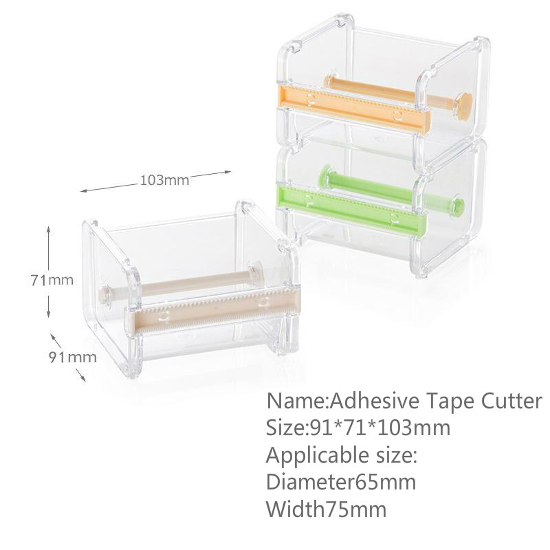 Adhesive Tape Holder Transparent Plastic Adhesive Tape Dispenser Office Desktop Tape Holder With Tape Cutter Stationery