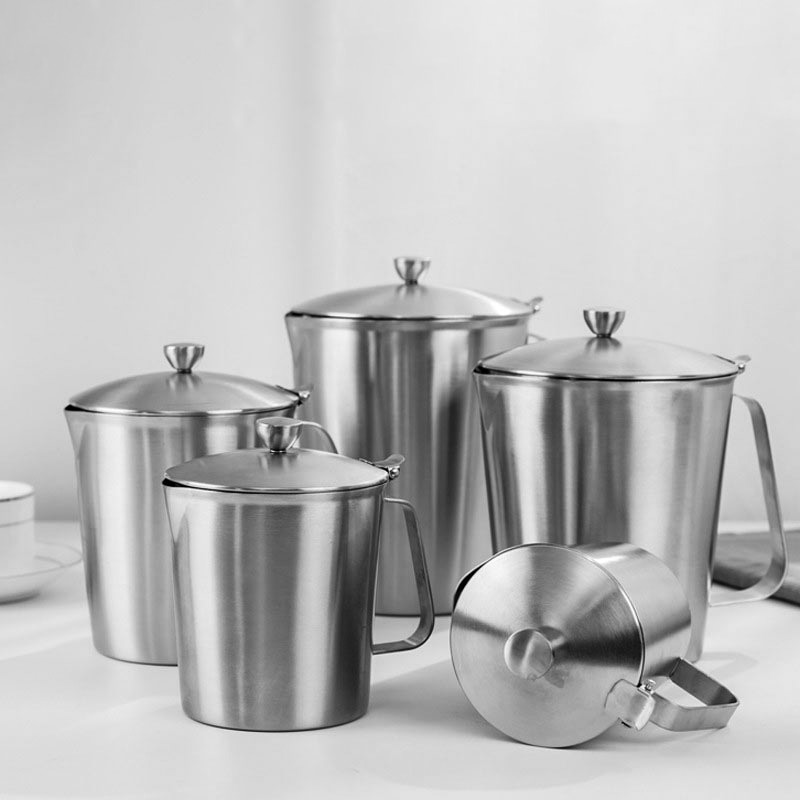 Milk Frothing Pitcher Jug with Lid and Measurment - Upgraded Thicken 304 Stainless Steel Measuring Cups Coffee Foam Container