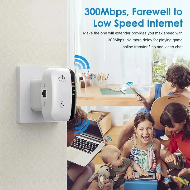 Wzmacniacz sygnału Wi-Fi Bezprzewodowy wzmacniacz sygnału Rozszerzony wzmacniacz sieci UE US Router domowy 300 m przez ścianę Sypialnia Odbiór ruchomy