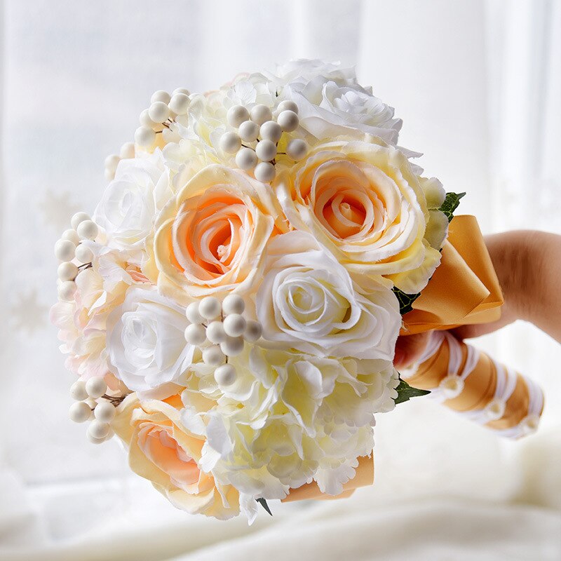Kyunovia Purple Romantic Wedding Bouquet Pearl Bouquet Wedding Accessories Artifical Wedding flowers Bridal Bouquets GC25: Orange