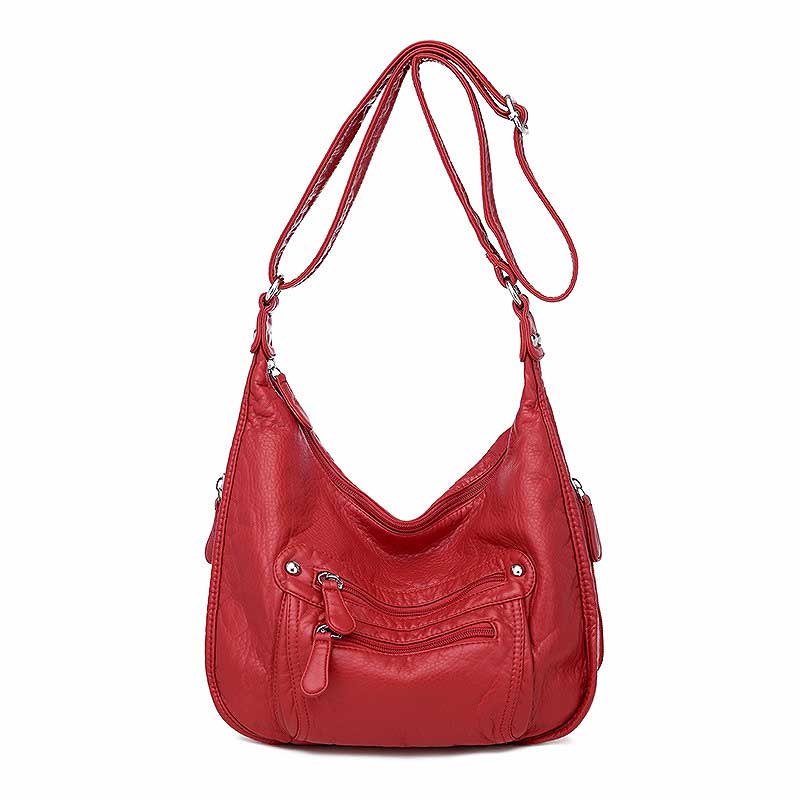 Cezira casual couro do plutônio hobos para as mulheres lavadas couro vegan funcional crossbody bolsas femininas sacos de ombro diário: RED