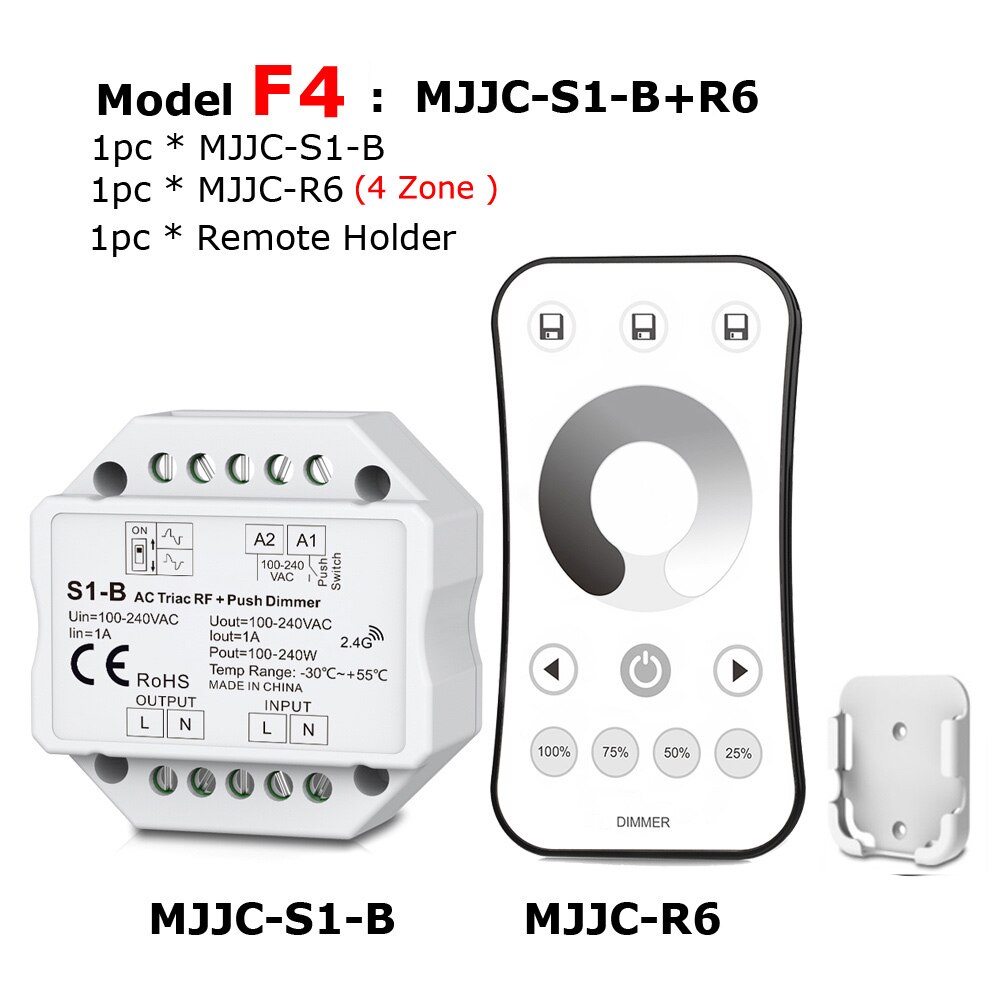 Dimmer led 220v 230v 110v ac triac wireless rf dimbar trykkbryter med 2.4g fjernkontroll 220v dimmer switch for led lampe pære  s1- b: Modell  f4