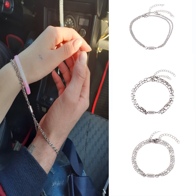 2Pcs/Set Steel O-Shaped Magnet Adjustable Bracelet for Couple Stainless Steel Charm Attractive Men and Women Valentine'Day