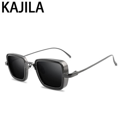 Vintage steampunk solbriller menn retro metall firkantede briller trendy merke solbriller solbriller for kvinner lunette de soleil: Svart grå