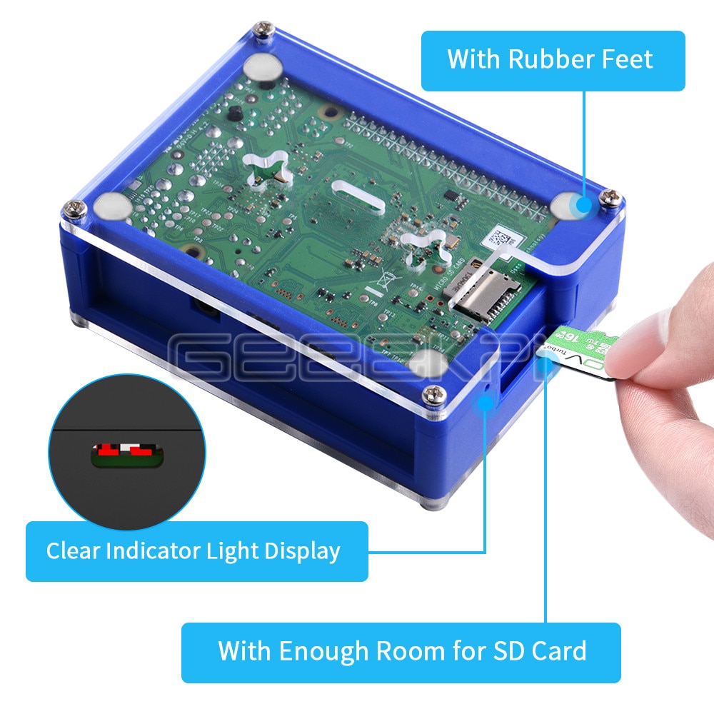 Geeekpi abs plástico azul & transparente/marrom escuro & branco caso com grande ventilador de refrigeração 40*40*10 dissipador de calor para raspberry pi 4 b