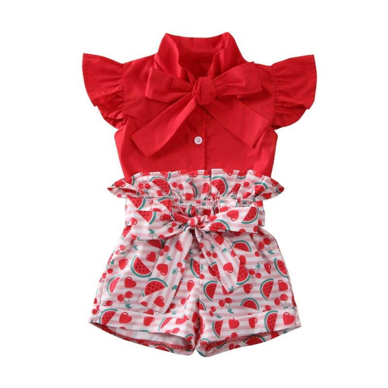 ropa de bebé de verano 1-6T niño chico bebé niña rojo sólido camisa sandía pantalones cortos traje ropa 2 uds de Braga