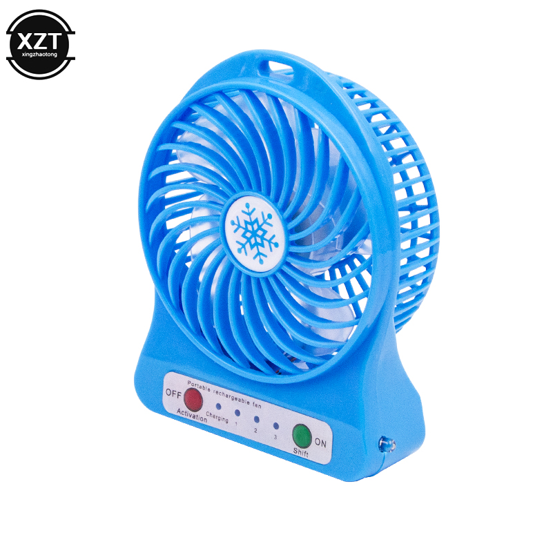 Mini Portable Handheld Fan Rechargeable USB with LED Light Desktop Air Cooler Outdoor Office Small Fan: Blue