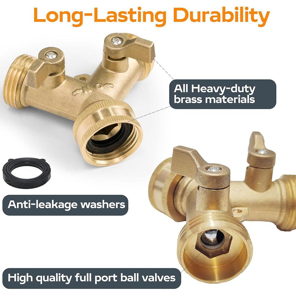 Brass 3/4" Garden Hose Splitter 2 Way Tap Y-Type Watering Connector Garden Tap For Outdoor Faucet
