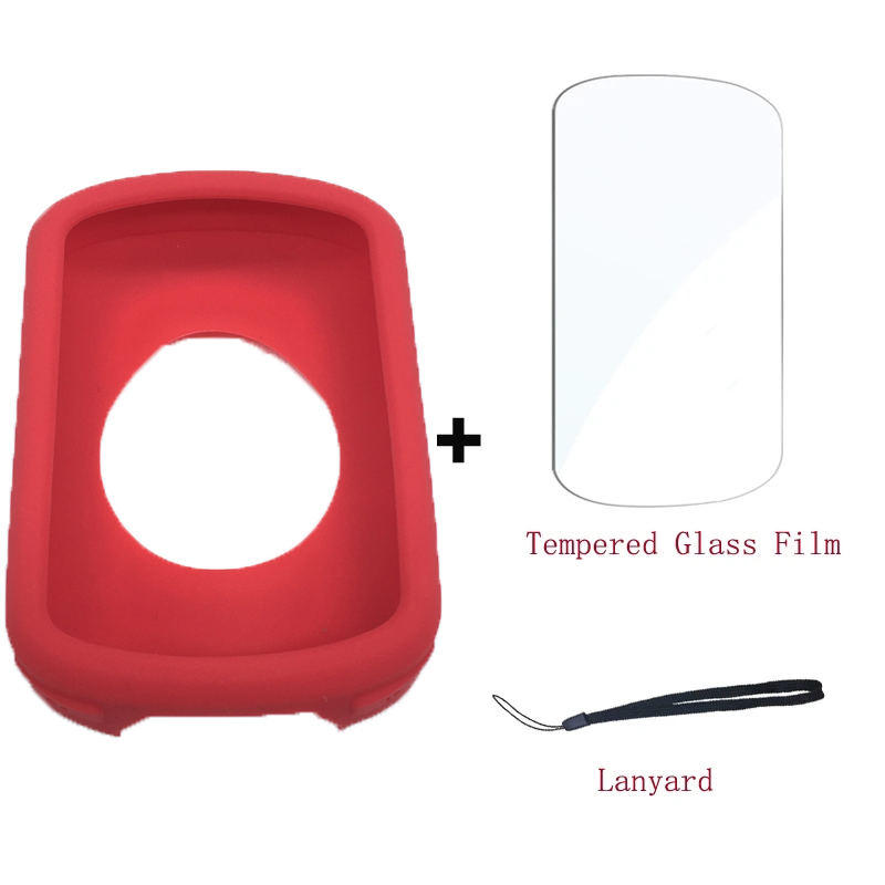 Funda Garmin Edge 540 840 con película de vidrio templado nueva funda de silicona y Protector de pantalla para ordenador GPS Garmin Edge 540 Edge 840: Rojo