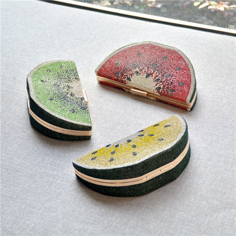 Watermelon shape cute evening clutch bags Women&#39;s luxury Small diamonds purses and handbags chain shoulder bags B407