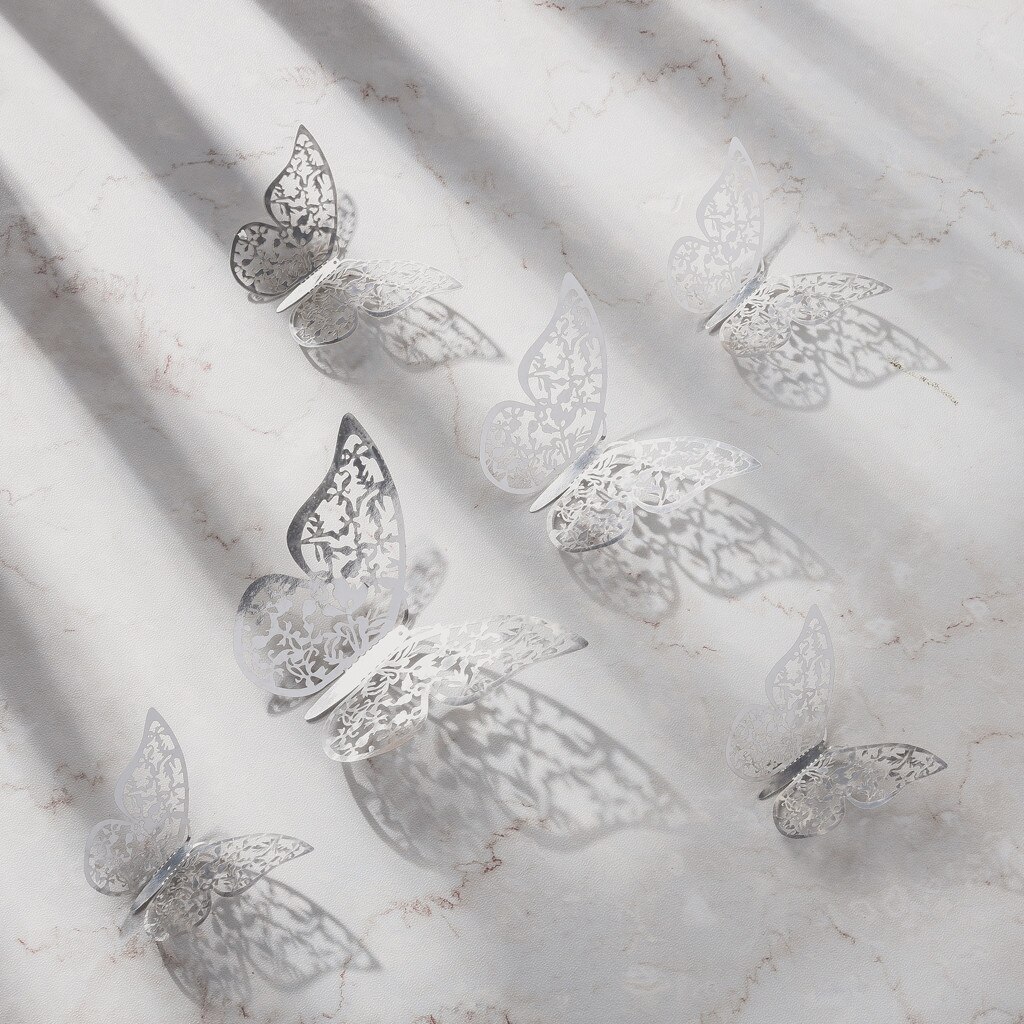 3d ihåliga väggklistermärken fjäril kylskåp guld fjärilar konst dekaler heminredning klistermärken bröllop dekoration på väggen pegatinas: Silver c