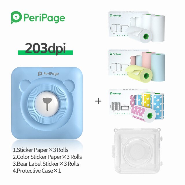 Peripage – Mini-imprimante Photo Portable A6, Bluetooth, pour téléphones IOS et Android, AR, imprimante d'étiquettes pour d'anniversaire: Blue 9 Papers