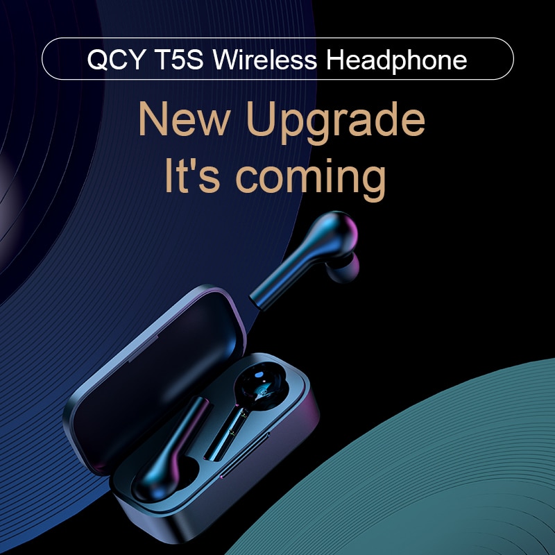 Qcy t5s wirless bluetooth fones de ouvido in-ear esportes executando fones de ouvido app controle inteligente com bateria longa