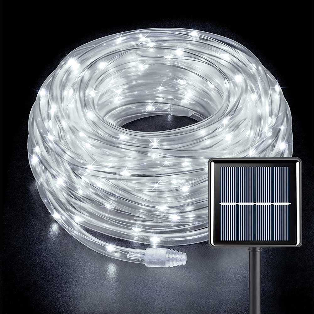 300LEDs Outdoor Seil Solar LED Lichterkette PVC Rohr Fee String Lichter für Pool Balkon Baum Garten Hof Zaun deck Party: White